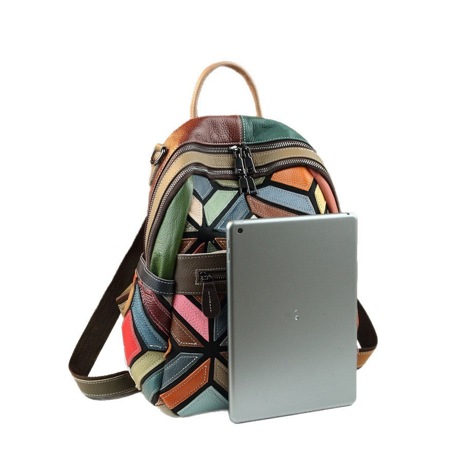 New Arrival Multi-Color Quilted Leather Backpack for Women, A Large Capacity Travel Daypack with Contrast Color Design & Versatile Carry Options