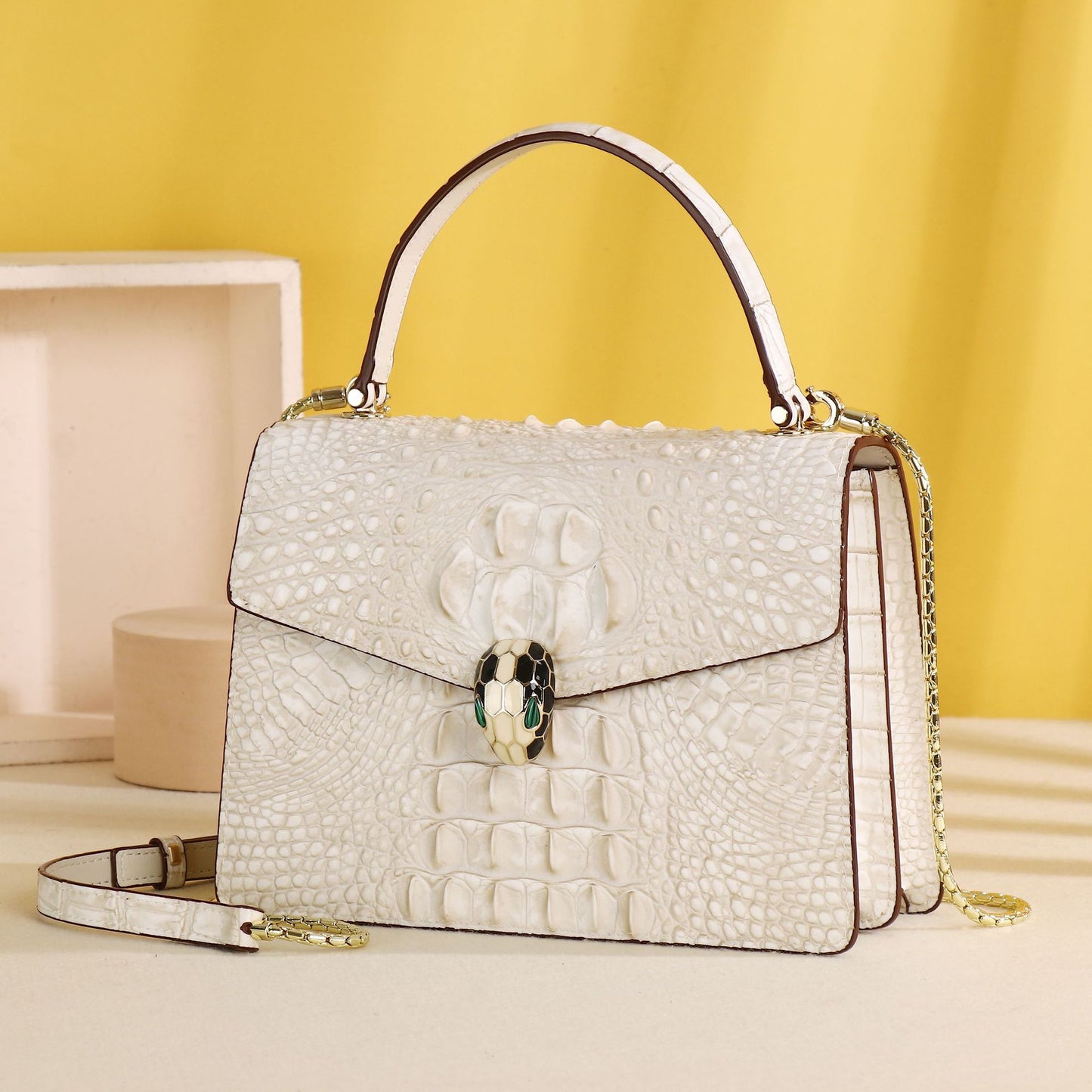 New Arrival Croc-Effect Casual Handbag for Women, A Trendy Top-Handle Shoulder Crossbody Bag with Bone-Pattern Design