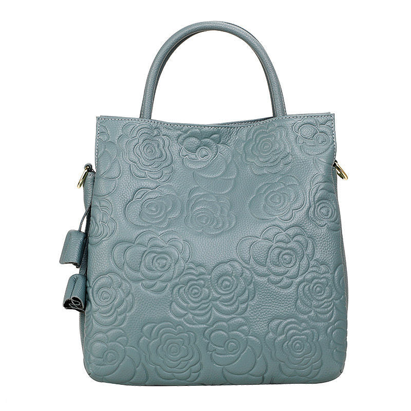 Genuine Cowhide Embossed Large Capacity Handbag for Women, Fashionable Top Handle Crossbody Purse, Chic Versatile Bag for Ladies