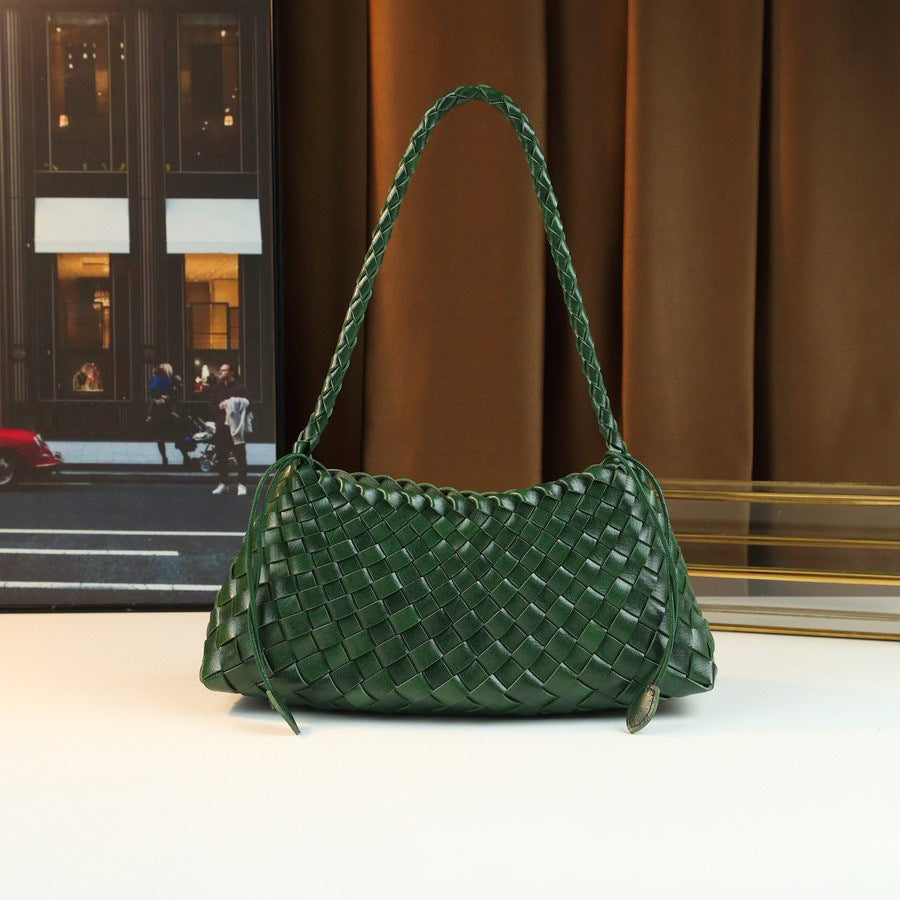 Handwoven Shoulder Bag for Women Minimalist Casual Crossbody Purse, Artisan Crafted Underarm Handbag with Natural Woven Texture