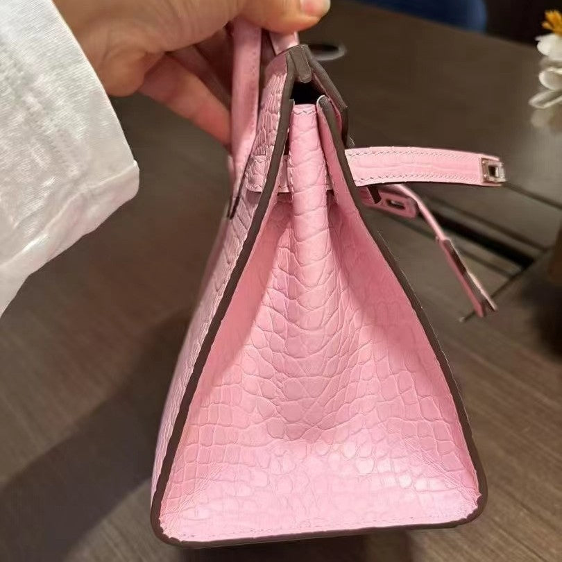 Genuine Leather Crocodile-Embossed Birkin-Style Bag for Women, Hand-Stitched Waxed Thread Vintage Fashionable Tote, Large Capacity Versatile Top Handle Purse for Ladies