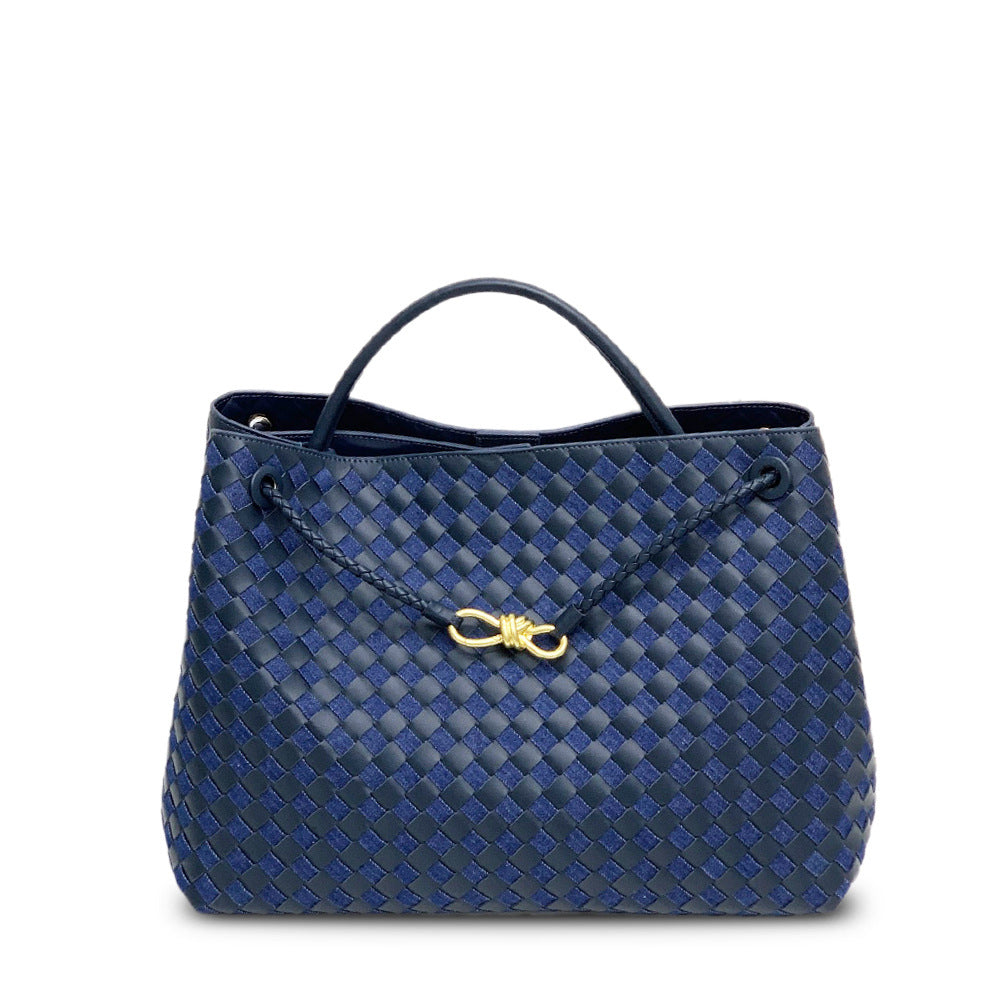 Large capacity 45CM leather woven figure-of-eight rope buckle portable underarm bag  fashion shoulder messenger bag bag women