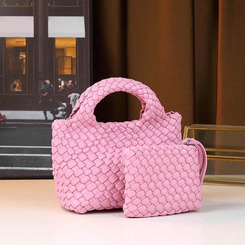 Woven Mini Crossbody Bag Set for Women Chain Shoulder Handbag with Detachable Sub-Pouch, Versatile Everyday Purse with Textured Design
