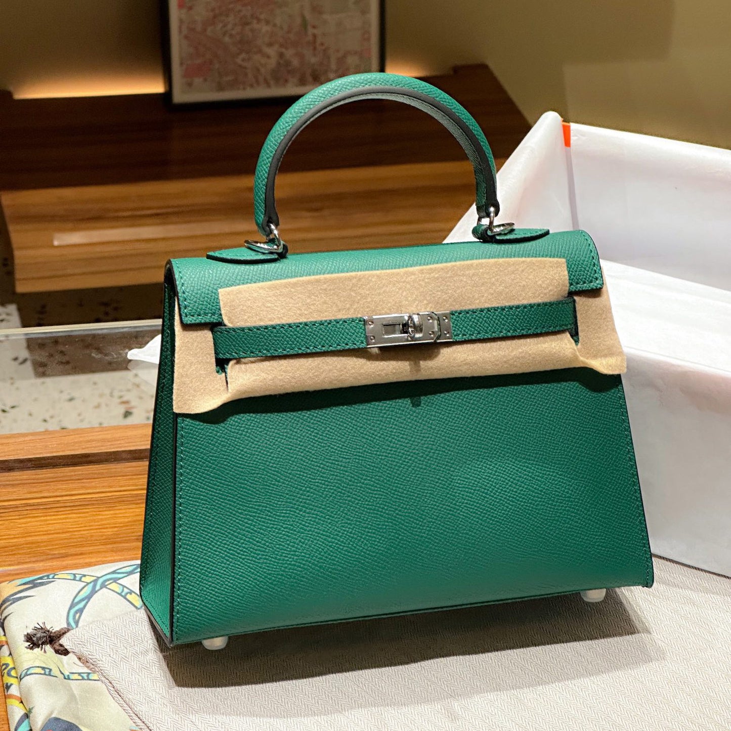 Genuine Leather Palm Pattern 2nd Gen Kelly-Style Handbag for Women, Gold & Silver Hardware Top Handle Shoulder Crossbody Purse, Fashionable Bag for Ladies