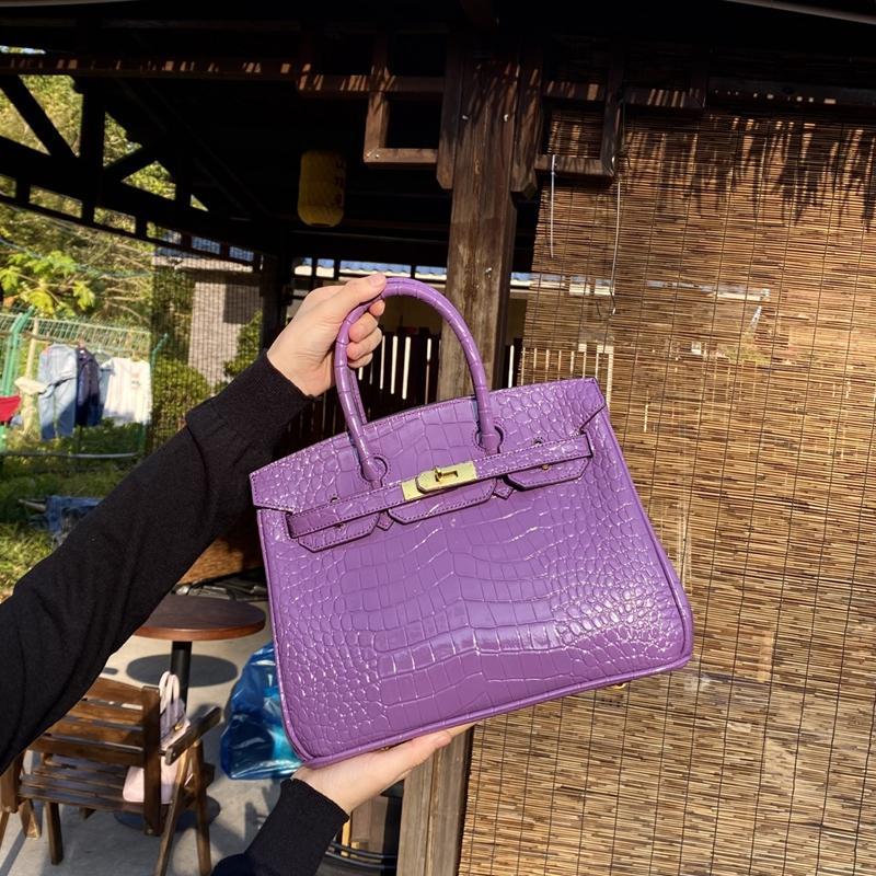 Chic Croc-Embossed Birkin-Inspired Tote Bag for Women, Premium Genuine Leather Shoulder Crossbody Top-Handle Handbag with Dopamine Bright Colorful Style, High-End Everyday Purse