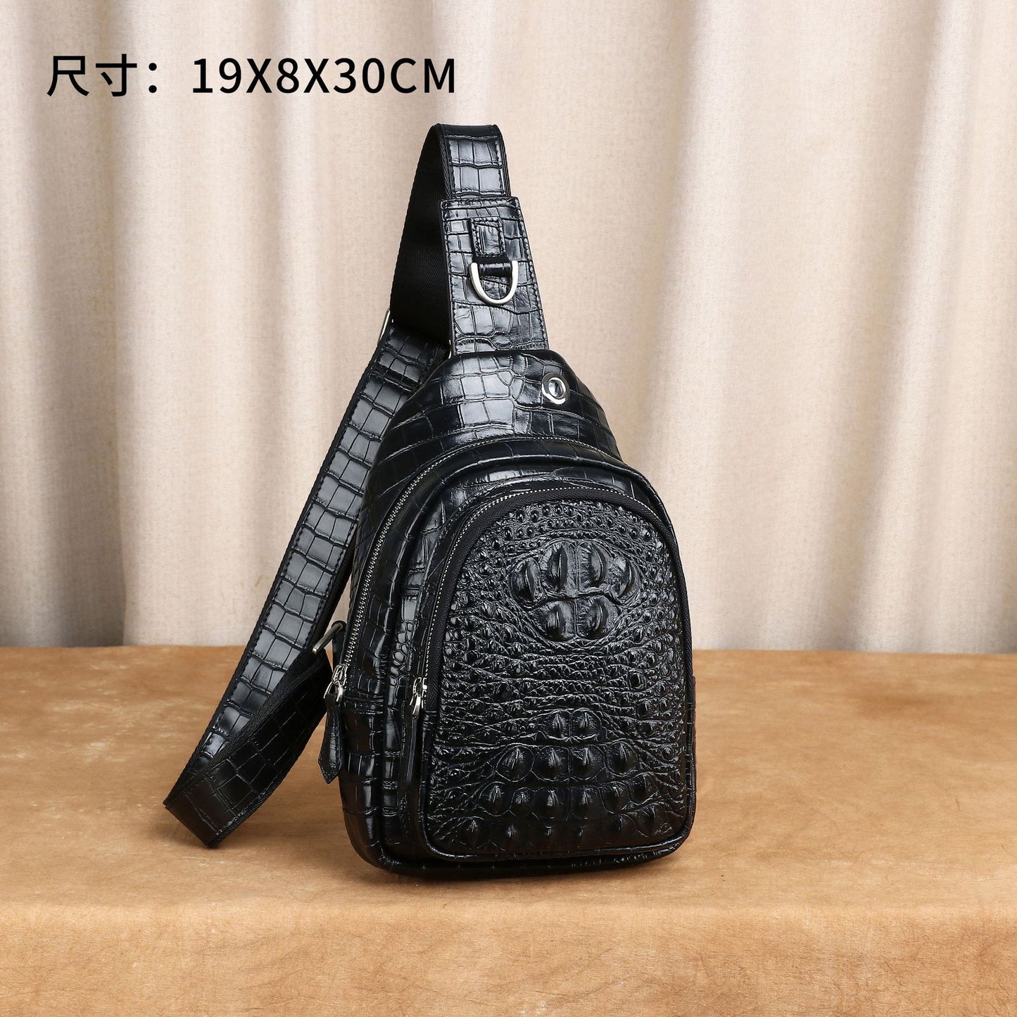 New Arrival Croc-Effect Genuine Leather Chest Bag for Men, A Trendy Crossbody Shoulder Bag with Unique Casual Style