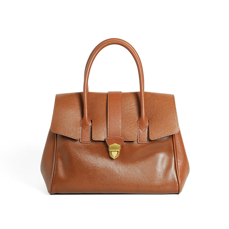 Genuine Top Layer Vegetable-Tanned Cowhide Briefcase for Men and Women, New Fall Winter Vintage Large Capacity Crossbody Top Handle Bag, Premium Commute Handbag for Ladies and Gentlemen