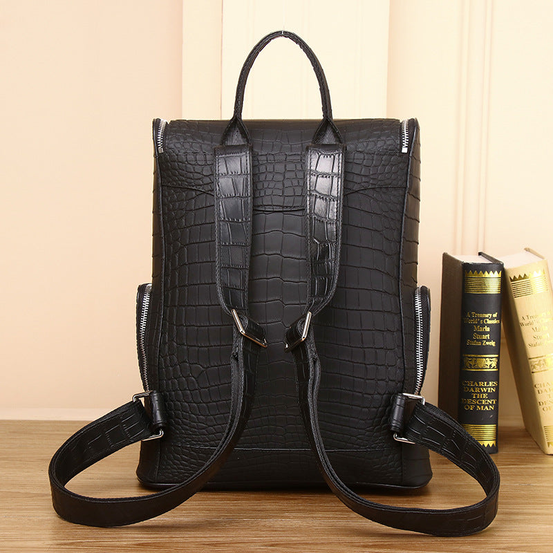 New Arrival Matte Croc-Effect Genuine Leather Backpack for Men, A Large Capacity High-End Laptop Backpack with Business Design, Perfect for Work & Travel