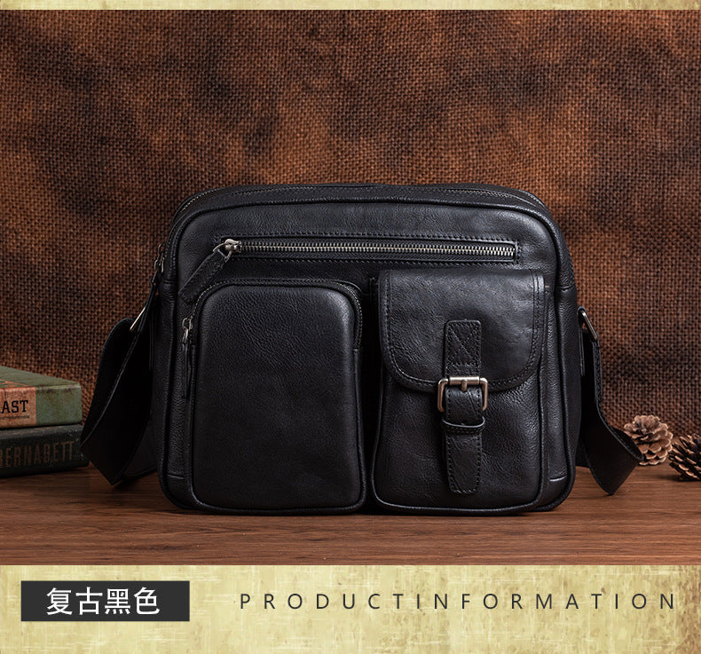 Genuine Italian Top Layer Cowhide Leather Crossbody Bag for Men, Hand-Stained Casual Shoulder Handbag, Premium Quality Top Handle Purse for Gentlemen
