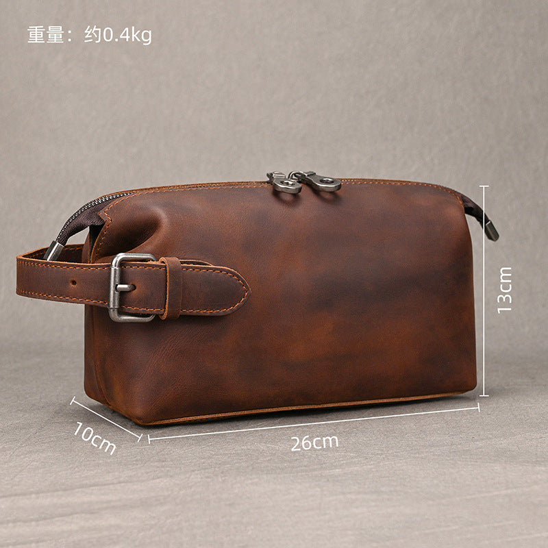 Top Layer Cowhide Large Capacity Toiletry Bag, Makeup Cosmetic Storage Pouch, Cross-Border Travel Organizer Clutch for Women