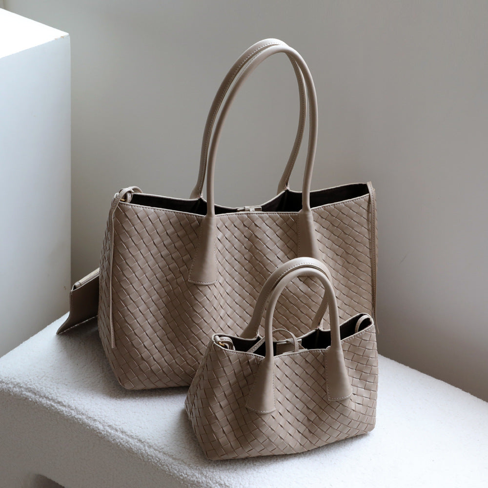 French Style Handwoven Cowhide Tote Bag for Women Premium Genuine Leather Shoulder Crossbody Handbag, Versatile Casual Purse with Artisan Craftsmanship
