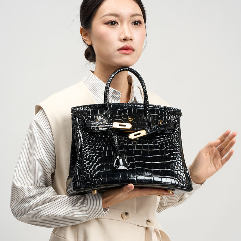 Elegant Croc-Embossed Birkin-Inspired Tote Bag for Women, Premium Top-Layer Cowhide Leather with Spacious Large Capacity, Light Luxury Shoulder Crossbody Handbag for Work & Everyday Use