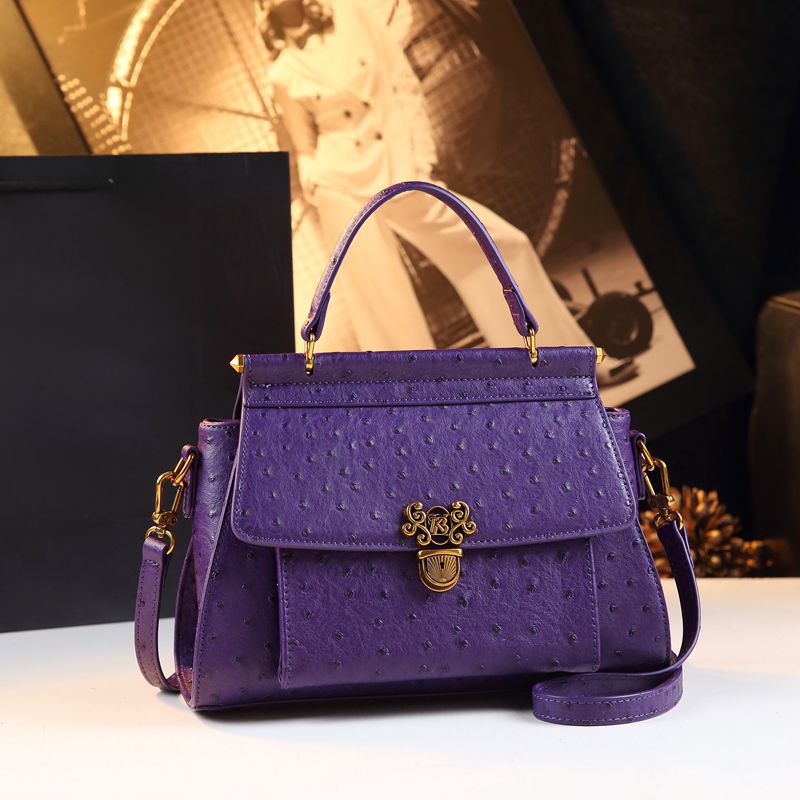 Genuine Leather Ostrich-Embossed Kelly-Style Bag for Women, New Spring Summer Large Capacity Shoulder Crossbody Top Handle Purse, Niche Trendy Handbag for Ladies
