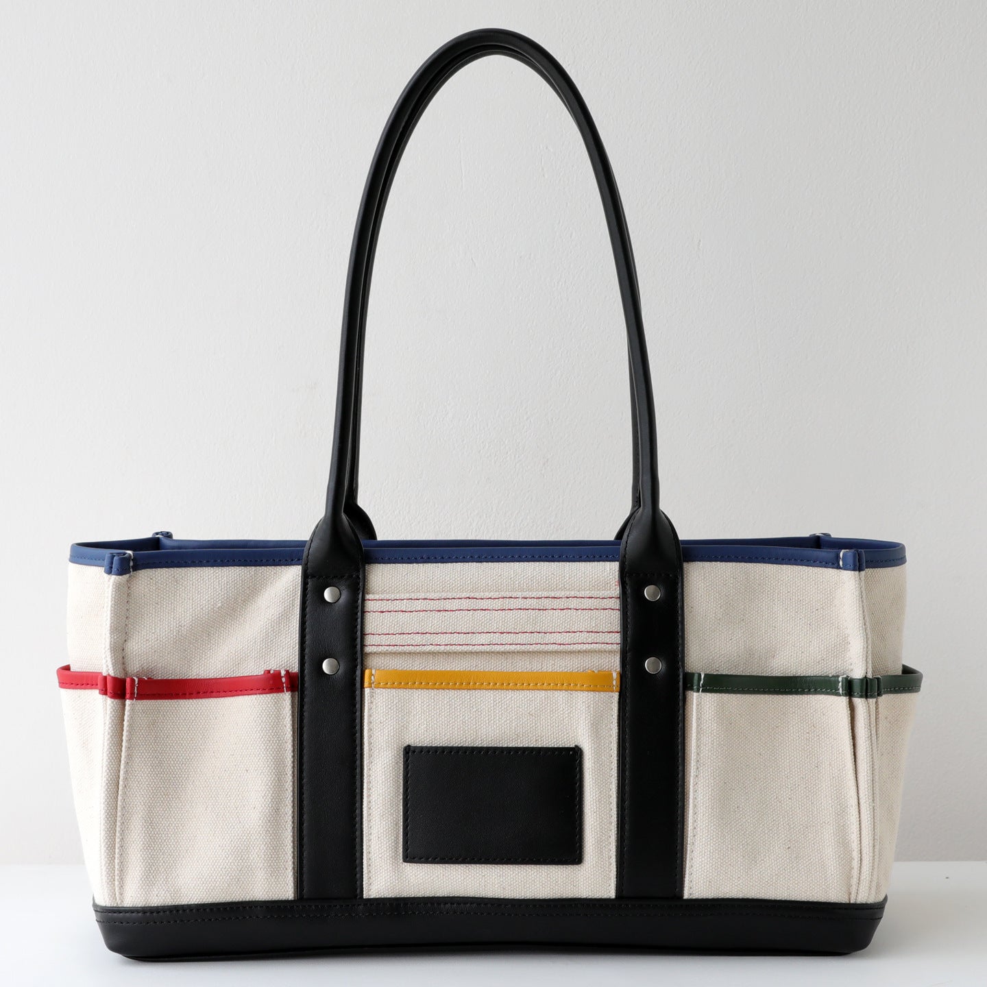 Canvas and Cowhide Utility Tote Bag for Women Multi-Pocket Large Capacity Shoulder Handbag, Color-Block Workwear Style with Versatile Design