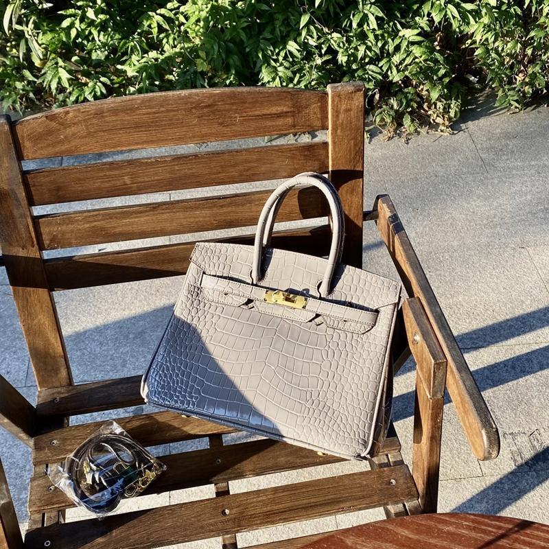 Chic Croc-Embossed Birkin-Inspired Tote Bag for Women, Premium Genuine Leather Shoulder Crossbody Top-Handle Handbag with Dopamine Bright Colorful Style, High-End Everyday Purse