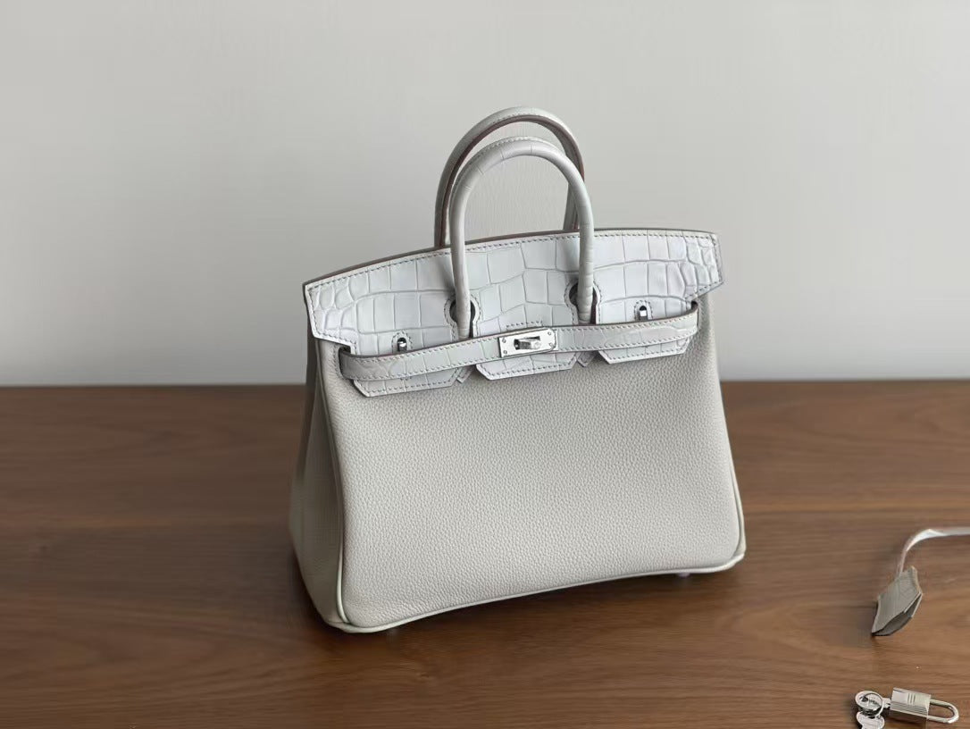 Women's Togo Leather Birkin-Style Tote Bag, Hermès-Inspired Crocodile-Embossed Top-Handle Handbag with Premium Top-Layer Cowhide, Luxe Spacious Satchel for Work & Travel, New Arrival