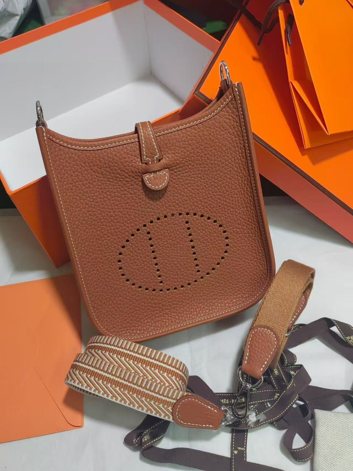 Genuine Top-Grain Leather Crossbody Bag for Women, Togo Cowhide Saffiano-Embossed Shoulder Purse with Hollow-Out Detail, Compact Lightweight Summer Handbag for Daily Use