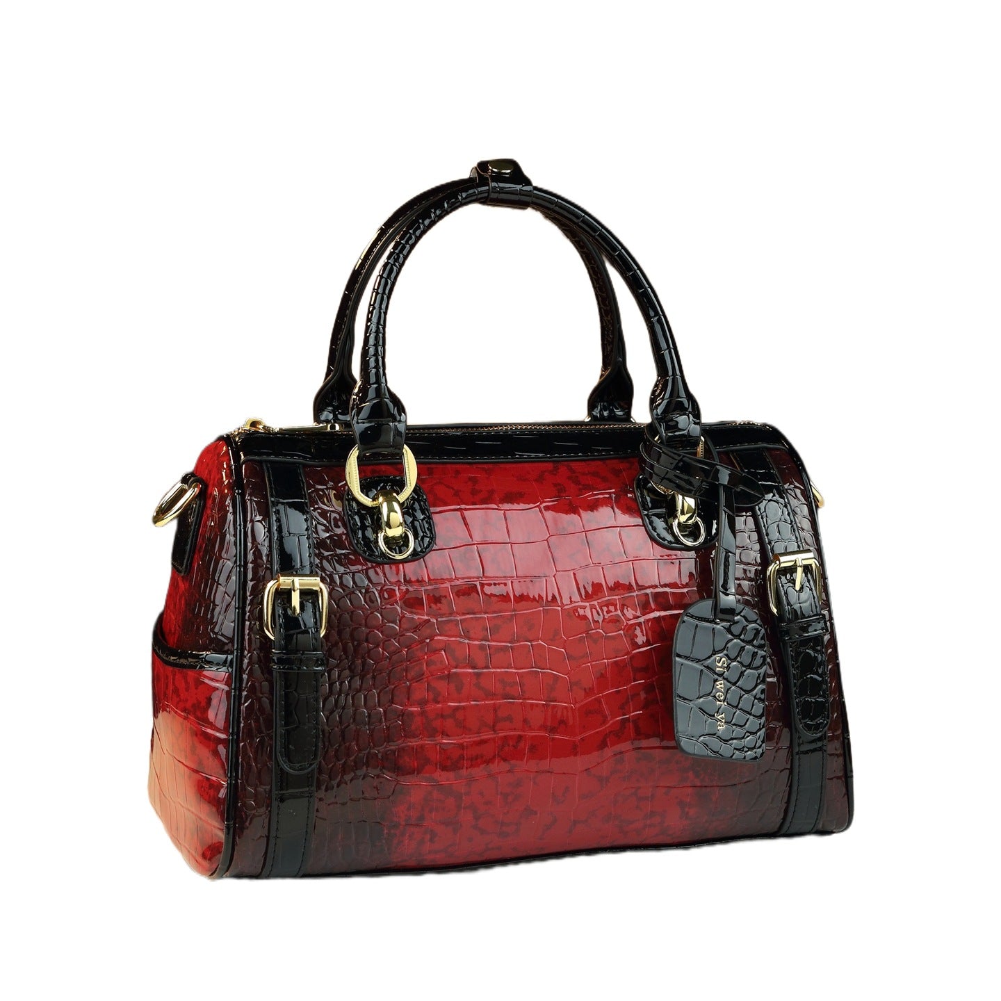 New Arrival Croc-Effect Genuine Leather Boston Pillow Bag for Women, A Large Capacity Top-Handle Handbag with Fashionable Design, Perfect for Moms