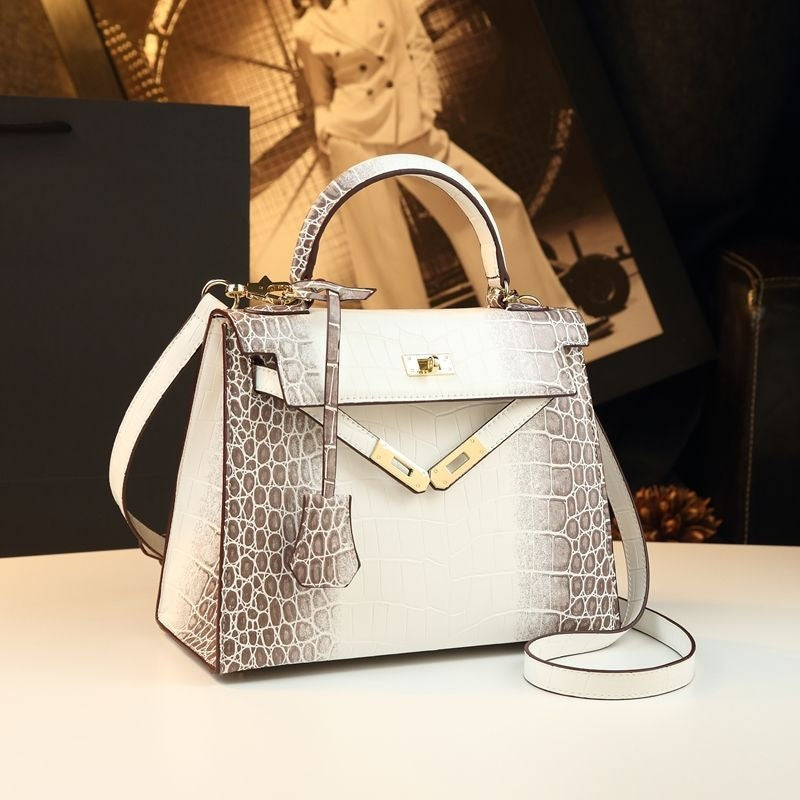 Women's Genuine Leather Croc-Embossed Kelly-Style 2.0 Top Handle Bag – Luxury Convertible Shoulder & Crossbody Purse, Bestseller Designer Handbag for Everyday Elegance