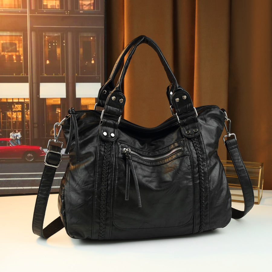 Vintage Distressed Leather Woven Tote Bag for Women Soft Slouchy Shoulder Underarm Handbag, Niche Designer Carryall with Artisan Texture