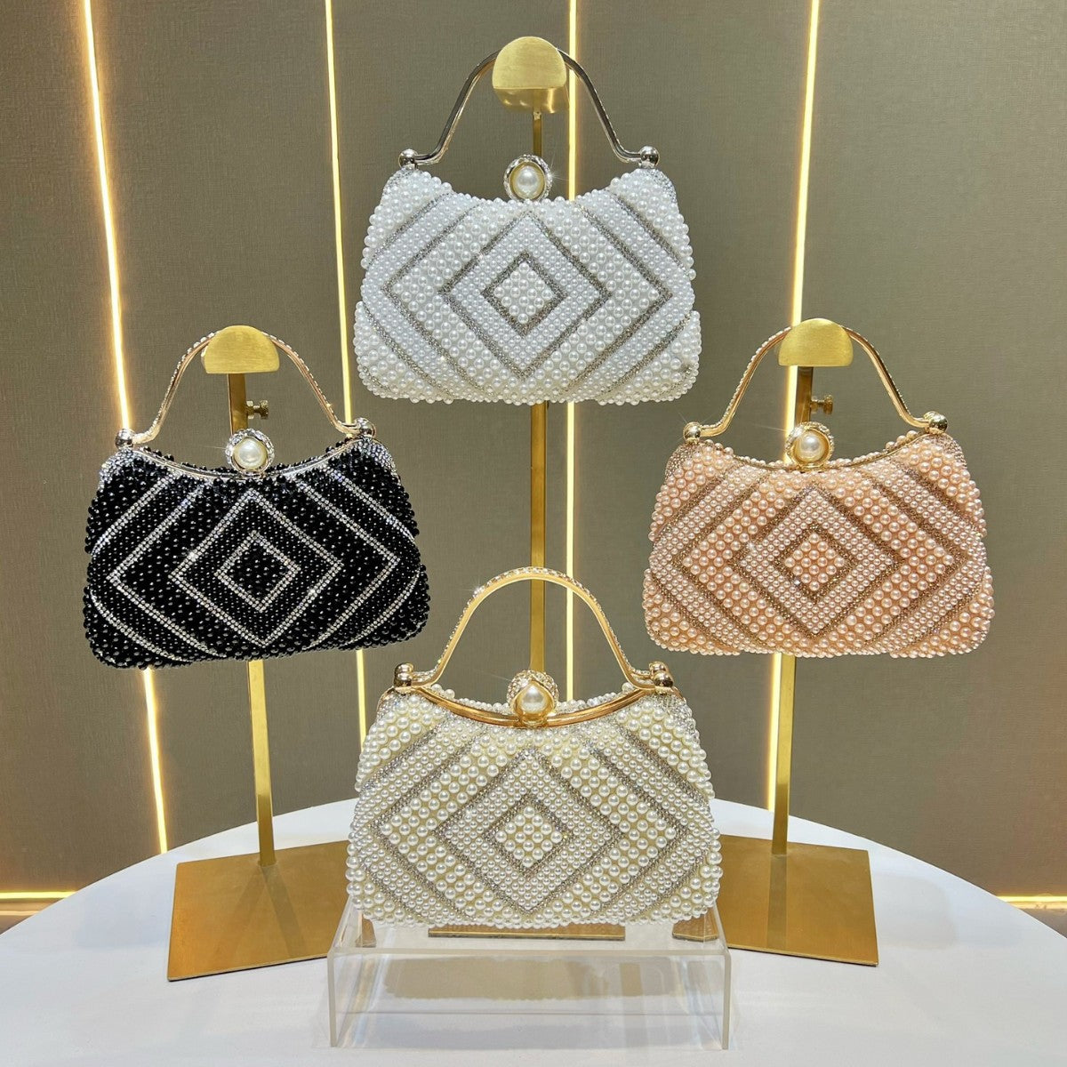 Elegant Pearl & Rhinestone Embellished Evening Bag for Women, A Light Luxury Chain Top-Handle Handbag with Exquisite Glamorous Design, Perfect for Banquets & Special Occasions