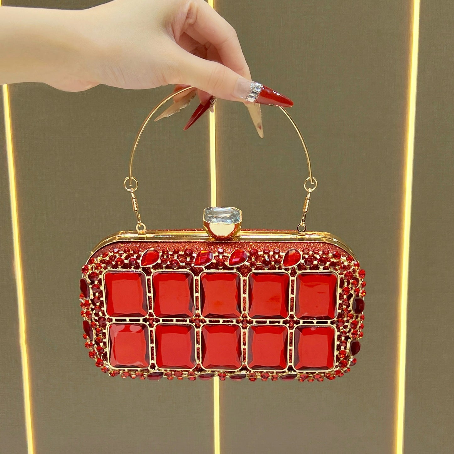Dazzling Rhinestone-Embellished Evening Clutch for Women, A Light Luxury Crystal-Studded Top-Handle Handbag with Versatile Chic Design, Perfect for Parties Banquets & Formal Events