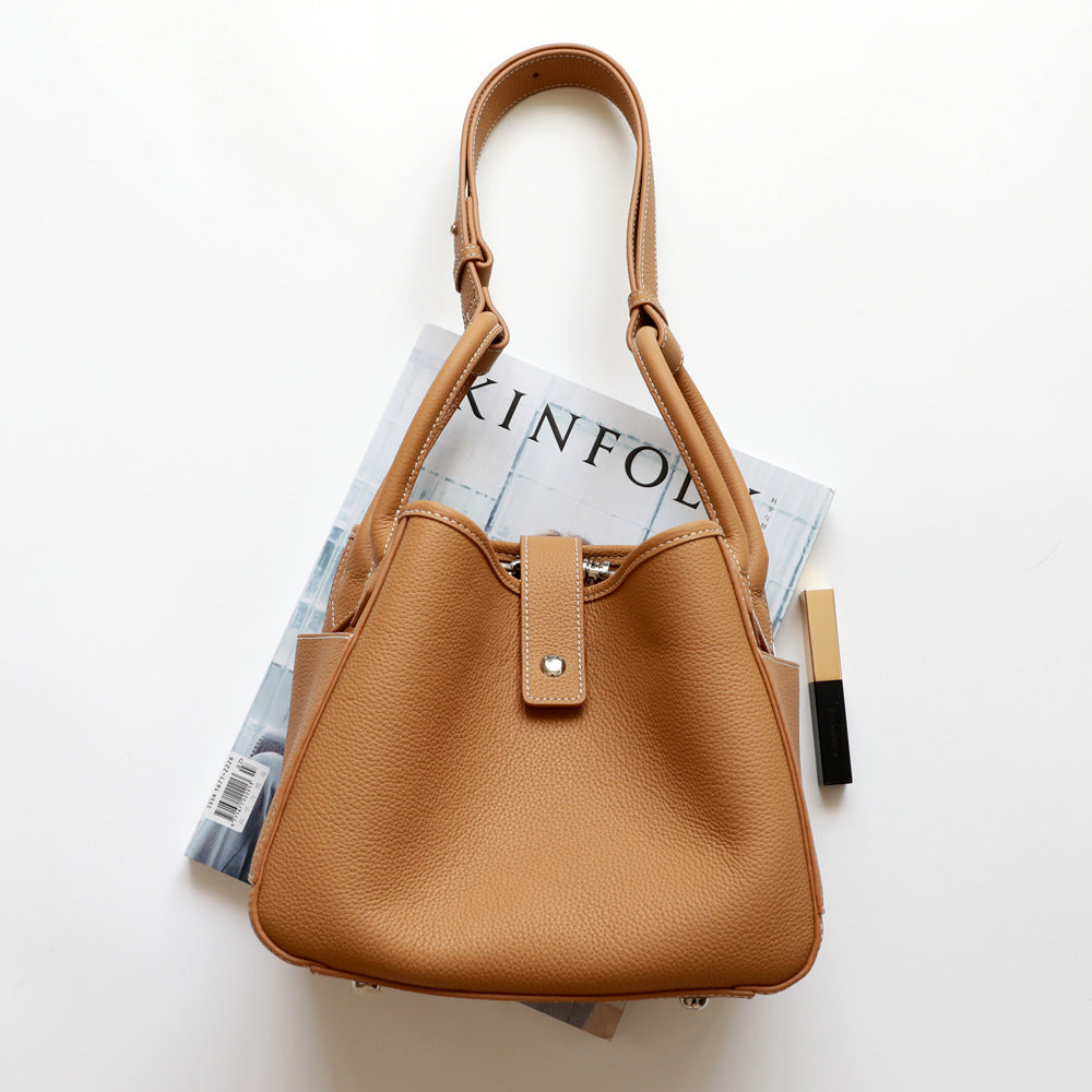 Top Layer Pebble Grain Basket Bucket Tote Bag for Women Shoulder Crossbody Handbag, Versatile Commuter Purse with Classic Silhouette