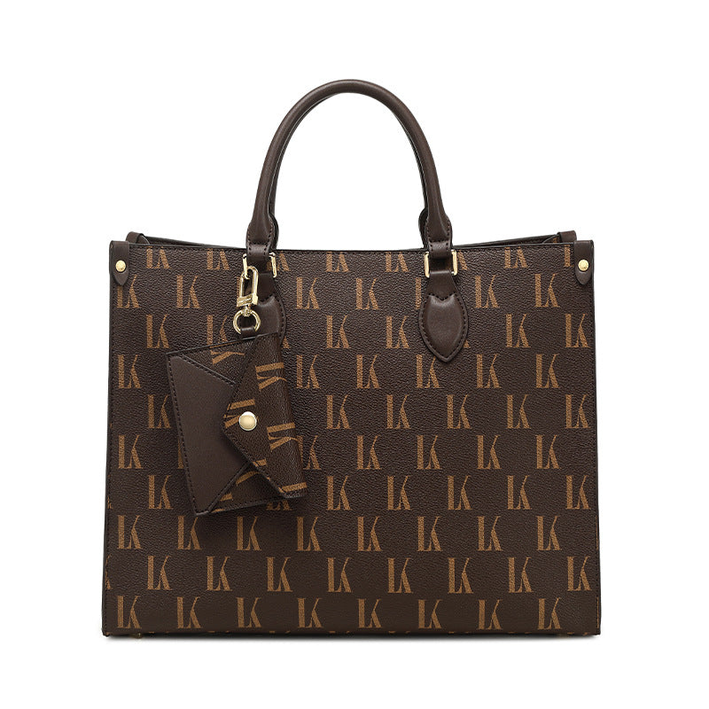 Genuine Leather Vintage Printed Large Capacity Tote Bag for Women, New Trendy Versatile Top Handle Handbag, Stylish Everyday Purse for Ladies