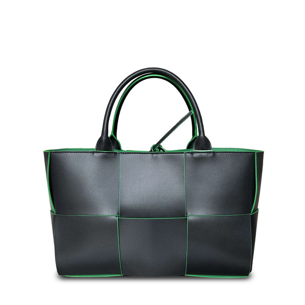 Extra-Large Genuine Leather Woven Tote, Trendy Six-Grid Underarm Bag, Commuter Shoulder & Crossbody Bag for Women