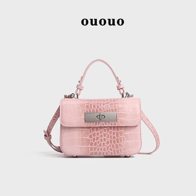 New Arrival Croc-Effect Light Luxury Small Square Bag for Women, A Minimalist Shoulder Crossbody Top-Handle Handbag with Premium Versatile Design