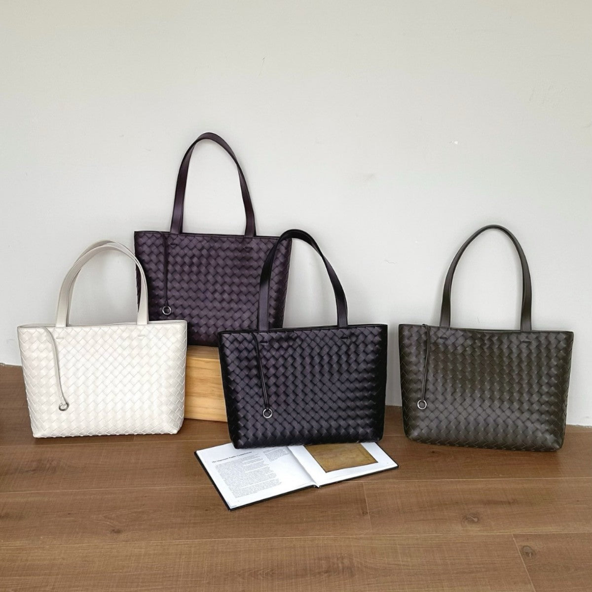 New Genuine Leather Woven Tote, Large Commuter Shopping Bag, Shoulder & Underarm Handbag for Women