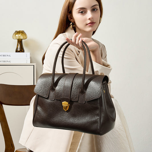 Genuine Top Layer Vegetable-Tanned Cowhide Briefcase for Men and Women, New Fall Winter Vintage Large Capacity Crossbody Top Handle Bag, Premium Commute Handbag for Ladies and Gentlemen