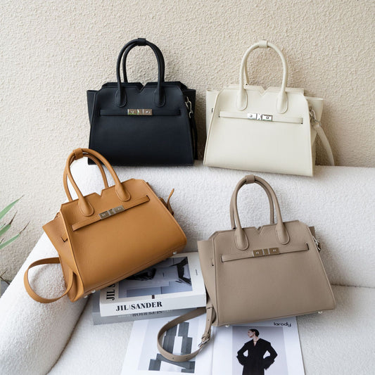 Chic Top-Layer Cowhide Leather Birkin-Inspired Wing Tote Bag for Women, Minimalist Shell Design Handbag with Light Luxury Feel, Spacious Top-Handle Purse for Everyday Style