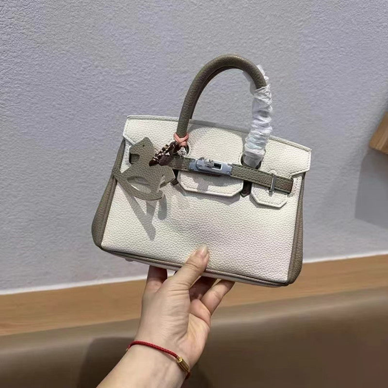 New Arrival Pebbled Leather Birkin-Inspired Tote Bag for Women, Color-Blocked Shoulder Crossbody Handbag with Trendy Glamorous Design, Versatile Everyday Purse