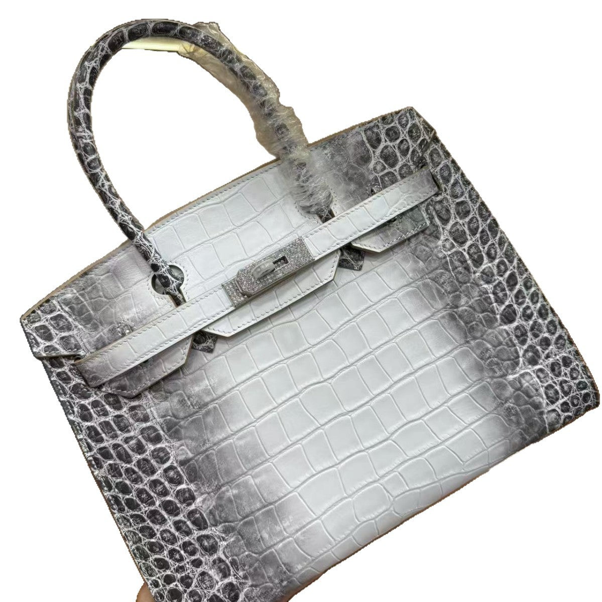 Women's Crocodile-Embossed Leather Birkin-Style Tote Bag 30cm, Hermès-Inspired Top-Handle Handbag with External Stitching, Genuine Top-Layer Cowhide Purse with Steel Hardware, Luxe Everyday Carryall Satchel