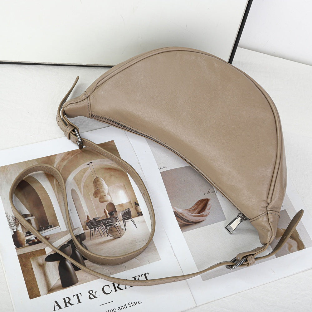 Genuine Top Layer Vegetable-Tanned Cowhide Dumpling Bag for Women, Vintage Fashionable Shoulder Crossbody Purse, Trendy Everyday Handbag for Ladies