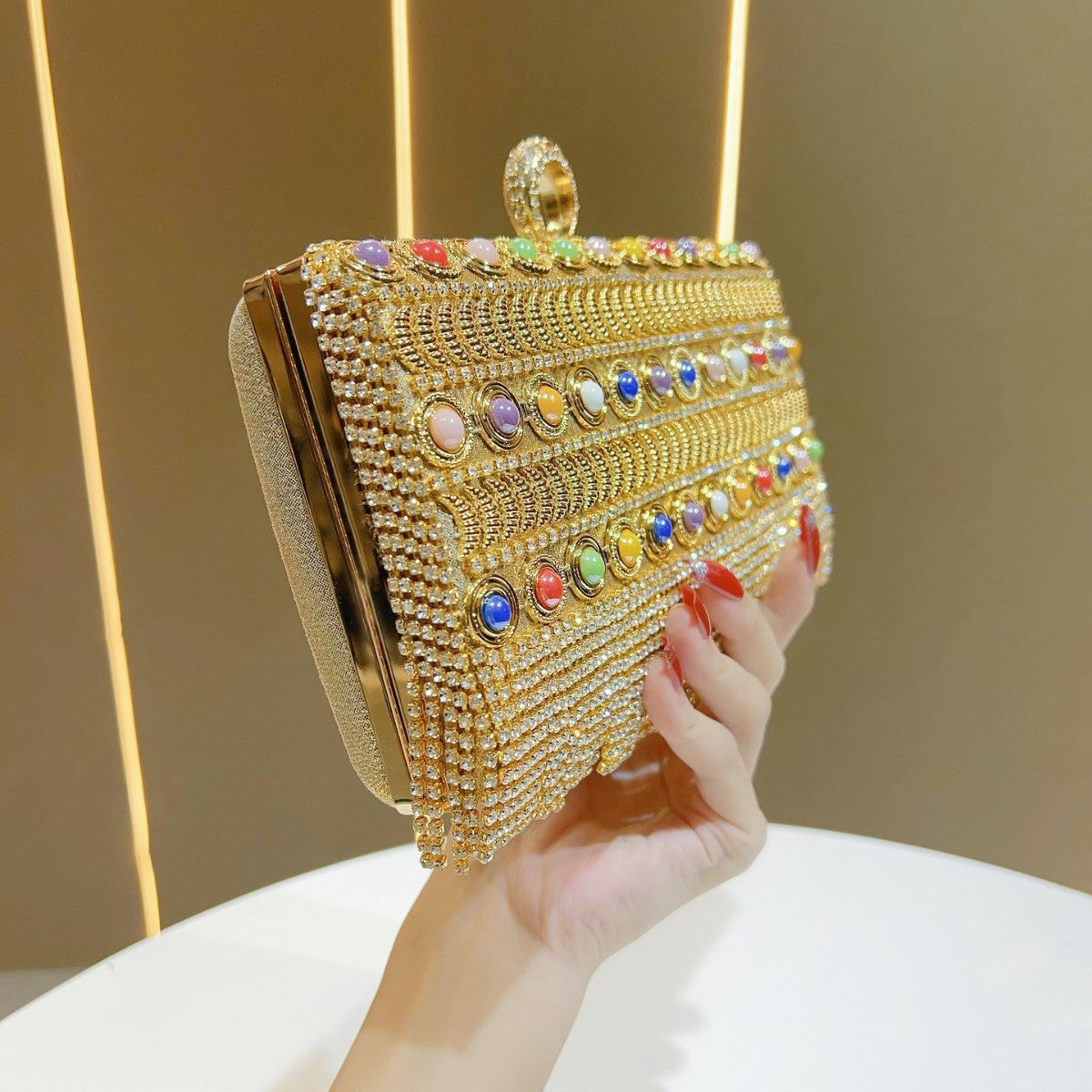 Women's Rhinestone Tassel Evening Clutch, Sparkly Crystal Banquet Bag for Formal Dress Party, Light Luxury Glamorous Purse