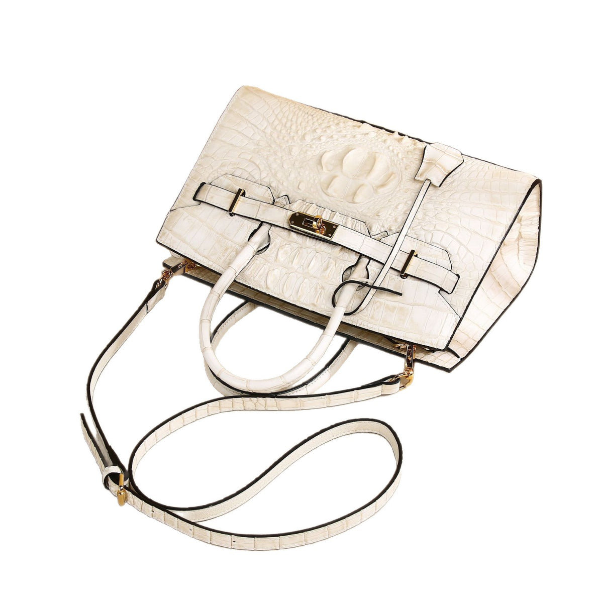 Elegant White Croc-Embossed Birkin-Inspired Tote Bag for Women, Premium High-End Top-Handle Shoulder Crossbody Handbag with Versatile Design, Everyday Purse
