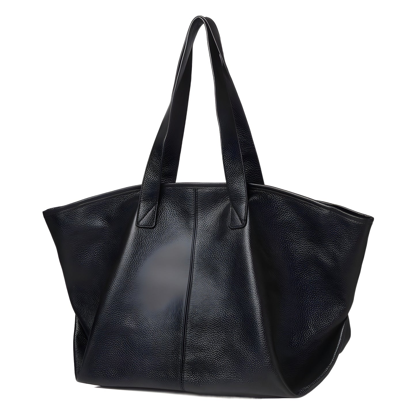 Solid Black Soft Top Layer Cowhide Large Tote, Versatile Commute Shoulder Handbag, Stylish Everyday Bag for Women