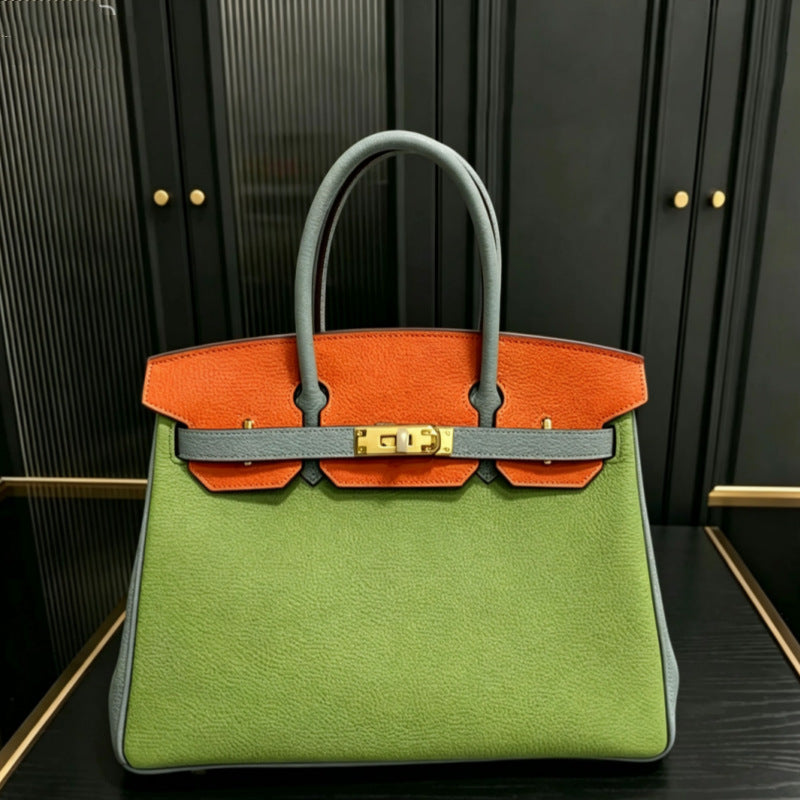 New Arrival Top-Layer Cowhide Leather Birkin-Inspired Handbag for Women, Gold-Tone Hardware with Versatile Shoulder Crossbody Design, European & American Chic Style for Everyday Elegance
