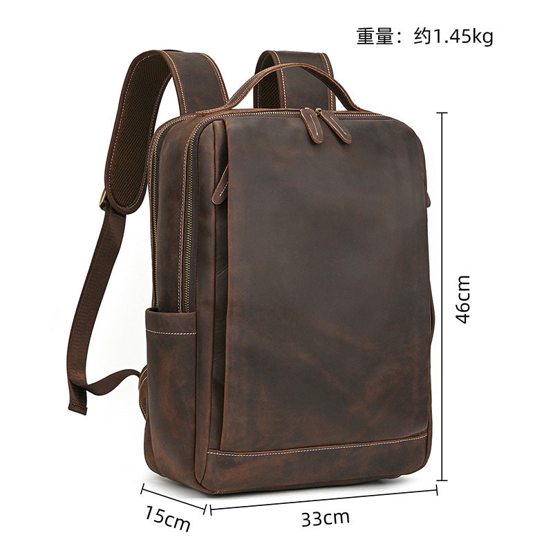 Men's Crazy Horse Leather Backpack Vintage Travel Daypack for Women Students, Genuine Leather Casual Rucksack Large Capacity