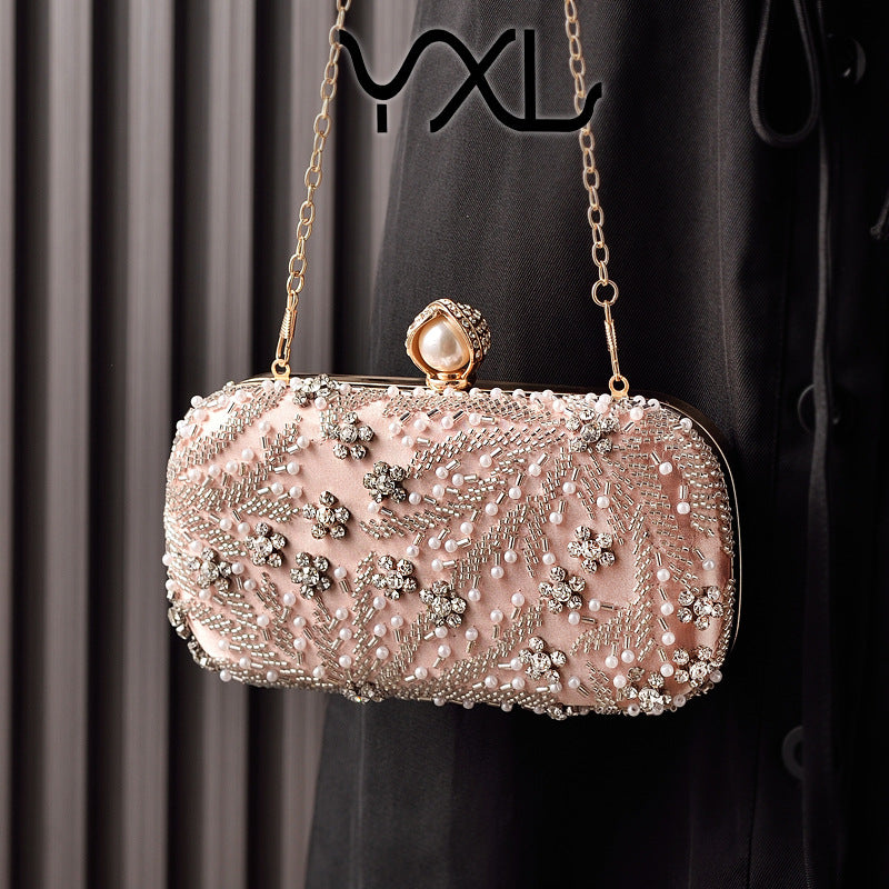 Elegant Champagne Beaded Embroidered Evening Clutch for Women, A Rhinestone-Embellished Banquet Bag Perfect for Formal Dresses Weddings & Special Occasions