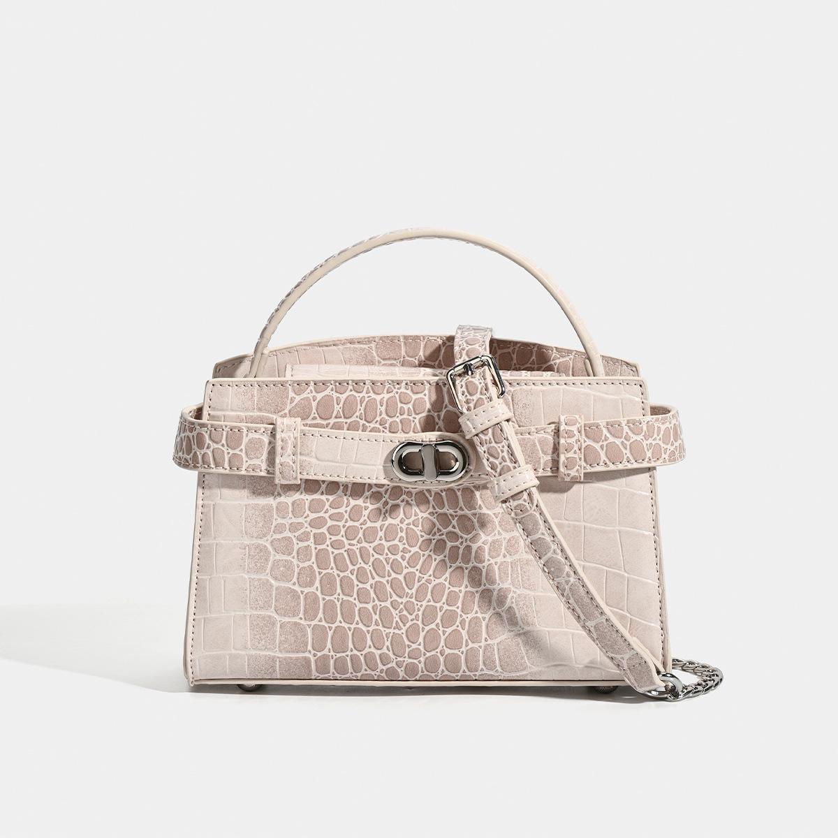 New Arrival Small Kelly-Inspired Croc-Effect Leather Bag for Women, A Versatile Shoulder Crossbody Top-Handle Commuter Handbag with Fashionable Design