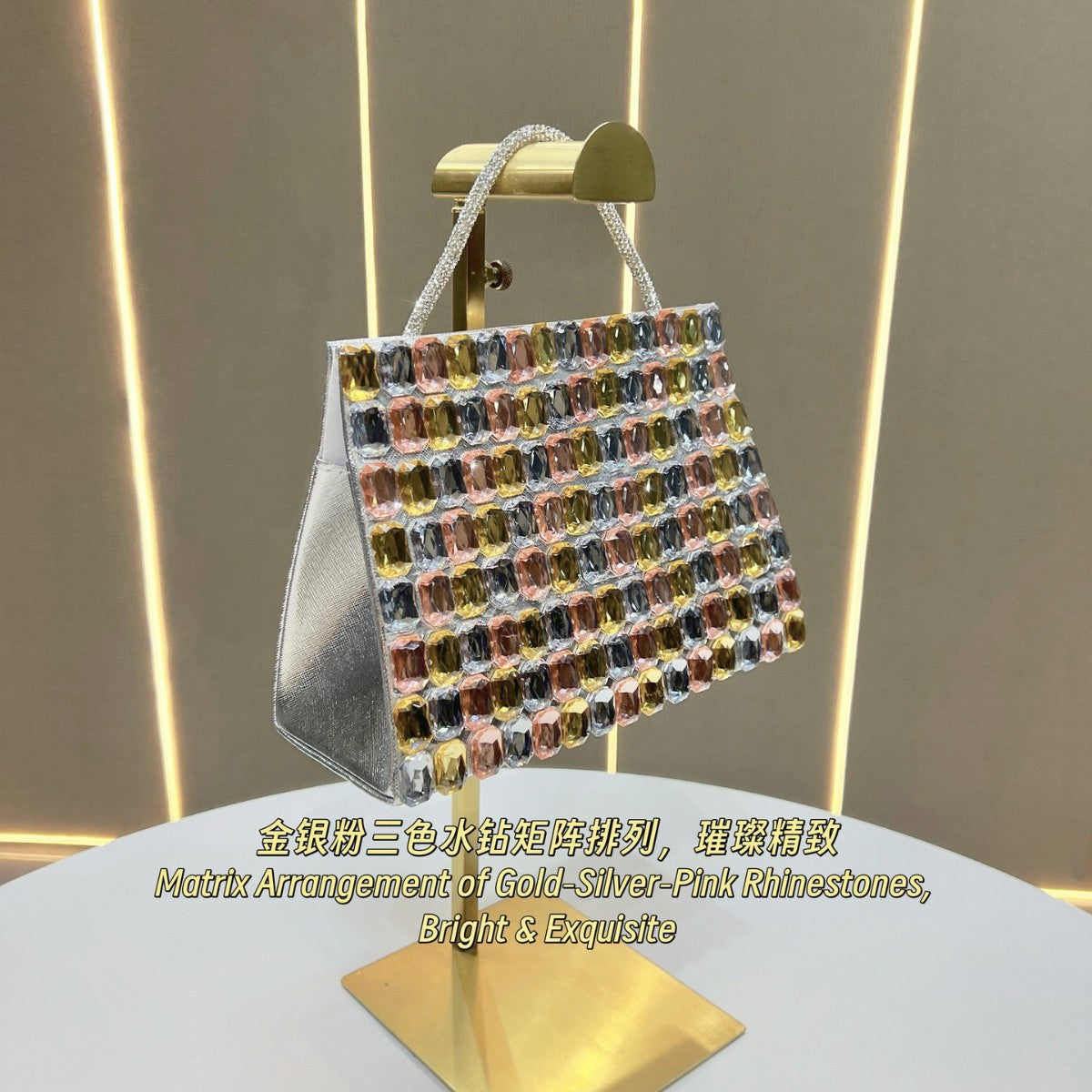 Dazzling Rhinestone-Embellished Square Clutch for Women, A Luxurious Small Top-Handle Handbag with Removable Crossbody Shoulder Strap, Perfect for Banquets Weddings & Formal Gowns