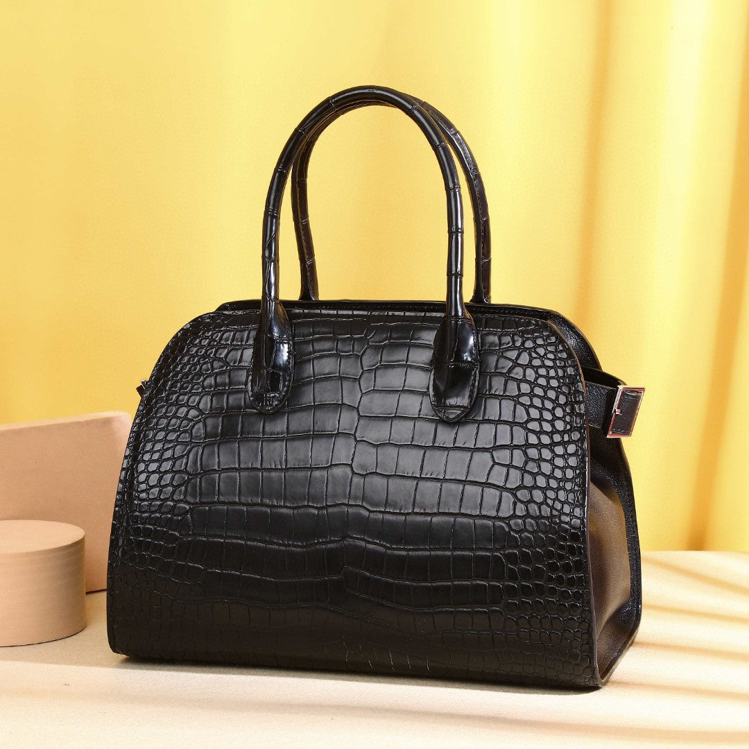 Premium Thai Croc-Effect Dumpling Bag for Women, A Large Capacity Bowling Shell Tote with Business Trendy Top-Handle Design, Perfect for Work & Everyday