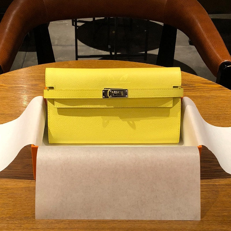 Genuine Togo Leather Long Wallet Clutch for Women, Hermès-Inspired Kelly-Style Money Holder, Premium Epsom Leather Phone Bag for Ladies
