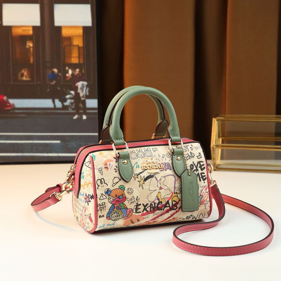 Art Graffiti Cute Pillow Bag for Women Compact Shoulder Crossbody Handbag, Playful Random Pattern Purse with Trendy Artistic Design