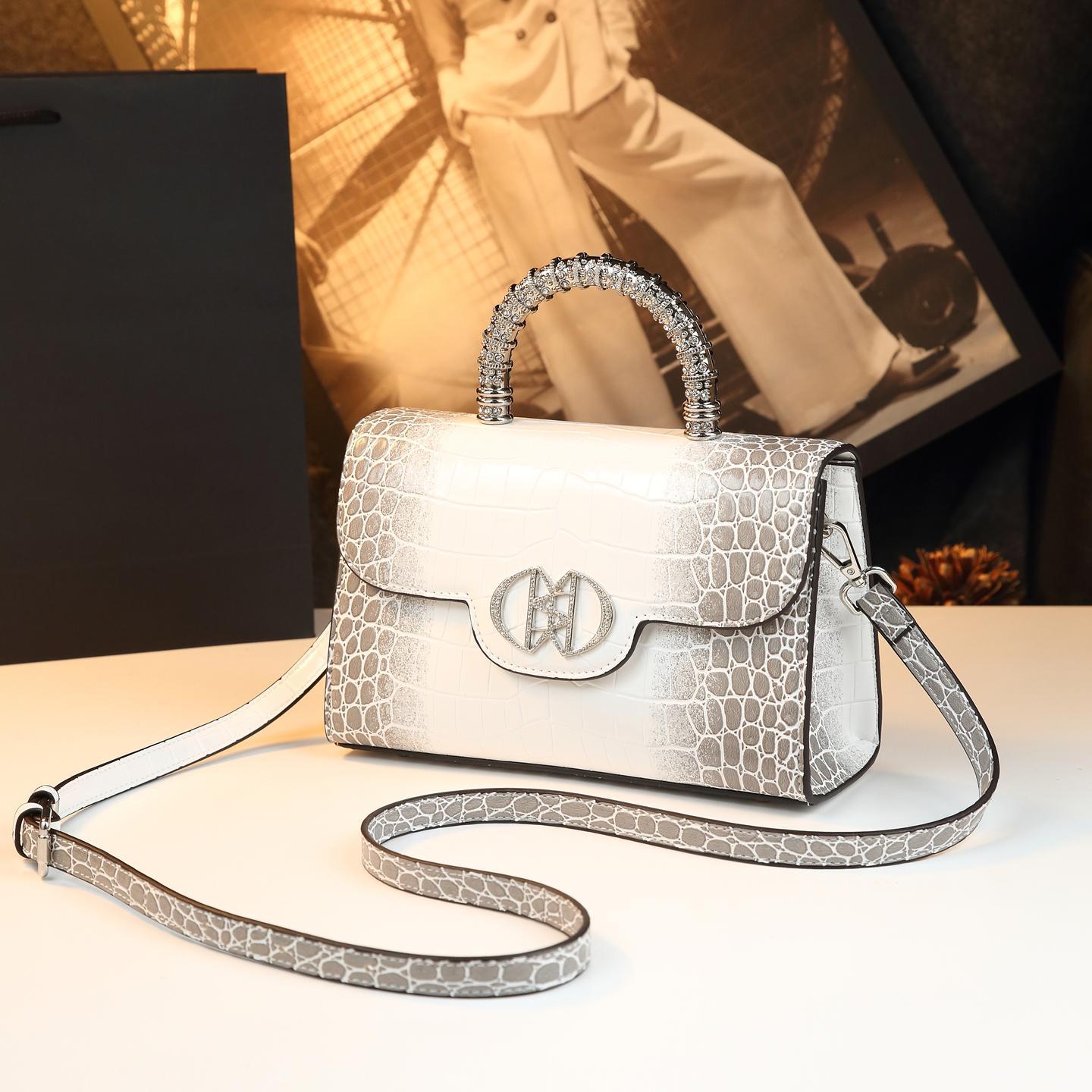 New Arrival Minimalist Croc-Effect Light Luxury Bag for Women, An Elegant Top-Handle Crossbody Shoulder Commuter Handbag with Fashionable Design