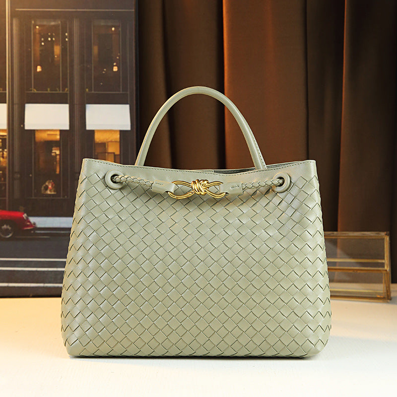Metal Buckle Bow Woven Bag for Women Casual Shoulder Handbag, Versatile Minimalist Purse with Elegant Bow Detail