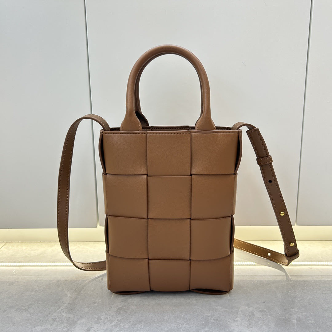 New Genuine Leather Woven Small Square Handbag for Women, Korean Style Fashion Phone Crossbody Bag, Shoulder Purse for Daily Use